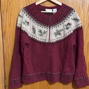 Croft & Barrow Vintage zip sweater embroidered sz‎ medium